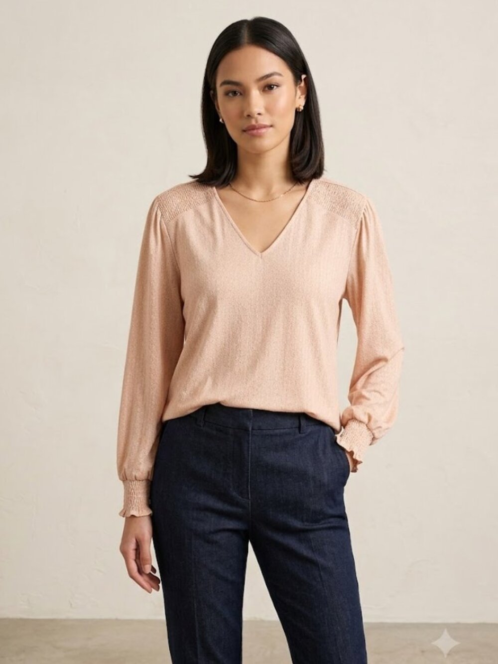 Adrianna Papell NWT Dusty Blush Pink V-Neck Long-Sleeve Blouse